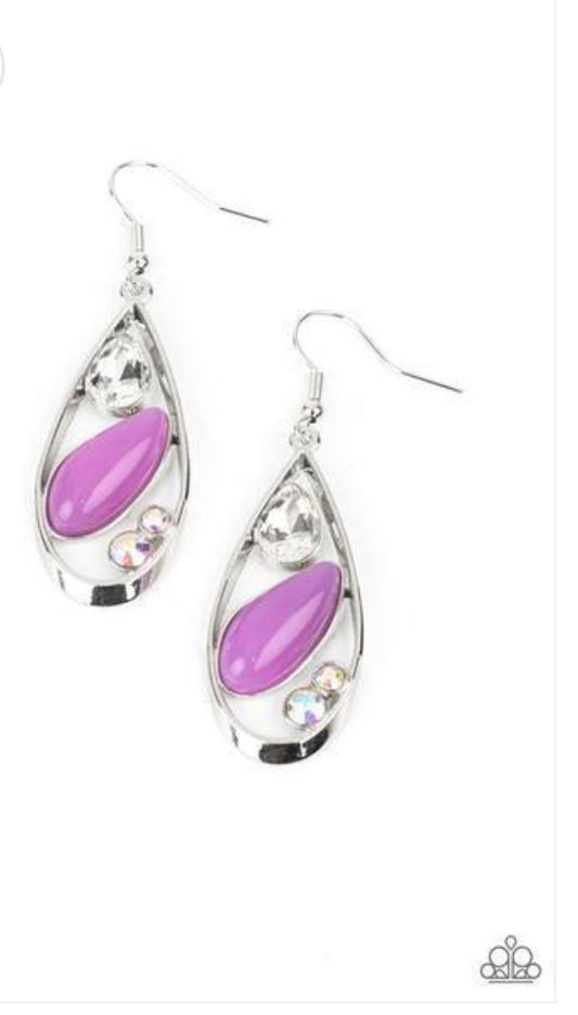 Harmonious Harbors Purple and Iridescent Rhinestone Earrings -Book 8